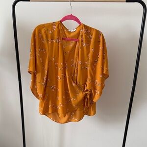 Express Floral Wrap Top - Mustard